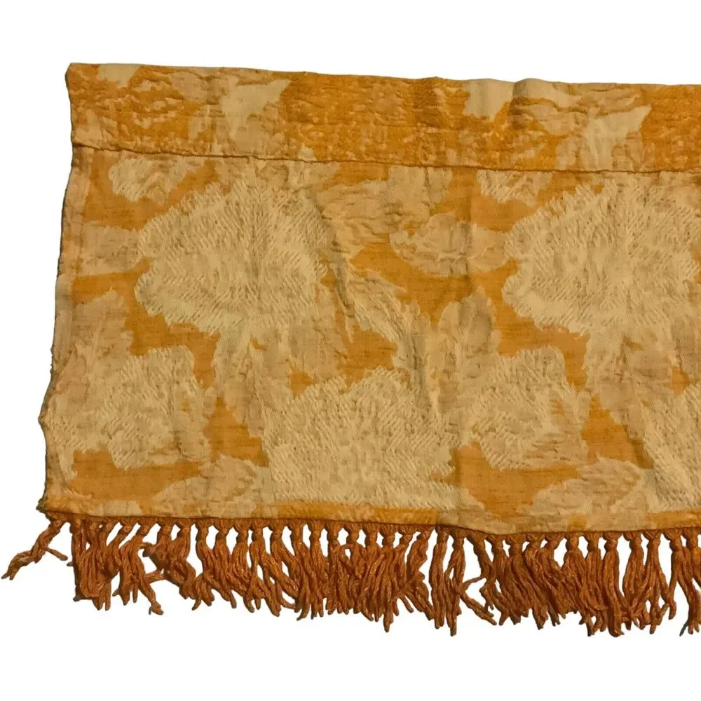 3 Damask Brocade Italian Renaissance Style Fringed Orange Valance Cotton